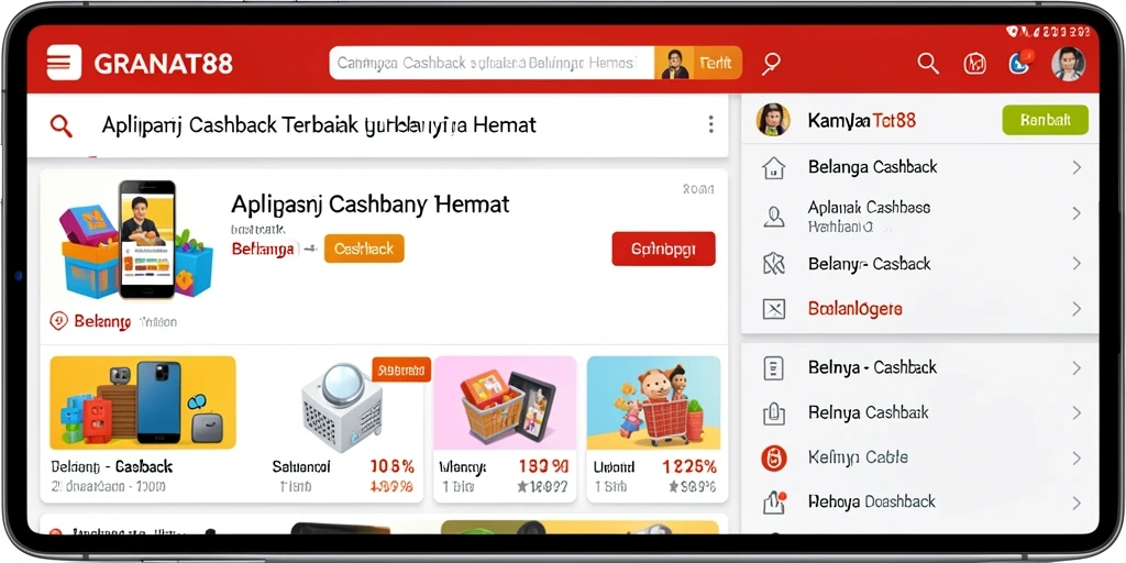 Antarmuka aplikasi GRANAT88 menampilkan berbagai penawaran cashback menarik.