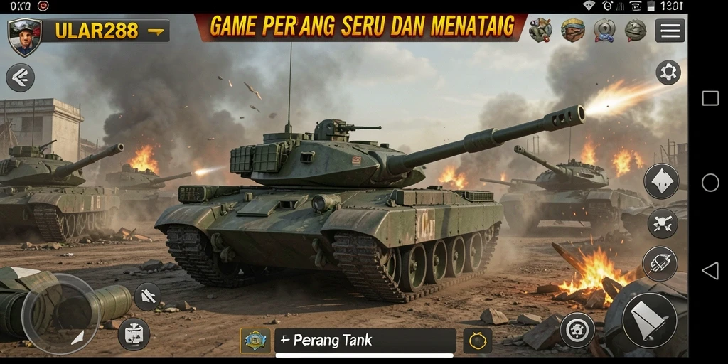 Tampilan antarmuka ULAR288 dengan fitur pertempuran tank yang epik.